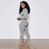 Rushlover Gray Full Sleeve Two Piece Outfits Zipper Neck