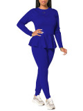 Rushlover Royal Blue Two Piece Outfit Ruffle Hem High Waist