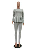 Rushlover Gray Long Sleeve Back Straps Two Piece Outfit