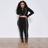 Rushlover Black Long Sleeve Reflective Two Piece Outfits