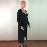 Rushlover Black Split Single-Breasted Cardigan Dress Set