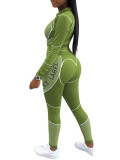 Rushlover Green Long Sleeve Contrast Color Sweat Suit