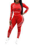 Rushlover Red Letter Print Elastic Waist Sweat Suit