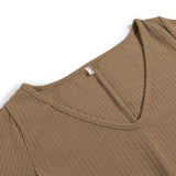 Rushlover Light Coffee Color Sweater Dress Solid Color Knit