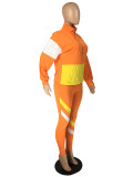 Rushlover Orange Women Set Colorblock Long Sleeve Zipper
