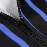 Rushlover Sheath Blue Stripe Printed Jumpsuit Hooded Neck