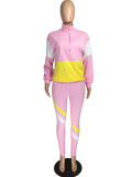 Rushlover Light Pink Patchwork High Rise Zipper Women Suit