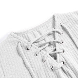 Rushlover White Drawstring V Neck Sweater Dress