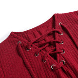 Rushlover Wine Red Full Sleeve Solid Color Sweater Dress