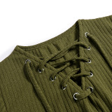Rushlover Stretchy Green V Collar Sweater Dress Lace-Up