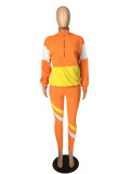 Rushlover Orange Women Set Colorblock Long Sleeve Zipper