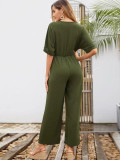 Rushlover Army Green Tie Jumpsuit V Collar Solid Color