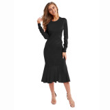 Rushlover Black Long Sleeve Maxi Dress Solid Color