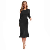 Rushlover Black Long Sleeve Maxi Dress Solid Color