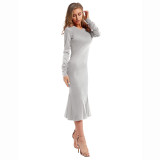 Rushlover Gray Maxi Dress Full Sleeve Crew Neck Outfits