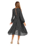 Rushlover Black Maxi Dress Stripe Paint Deep-V