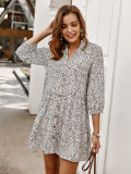 Rushlover White Spot Pattern Stand-Up Collar Mini Dress