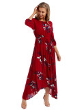 Rushlover Wine Red Floral Print Maxi Dress High Rise