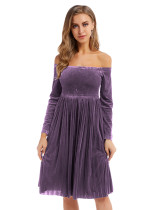 Rushlover Purple Solid Color Midi Dress High Waist
