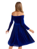 Rushlover Royal Blue Off Shoulder Midi Dress Pleated