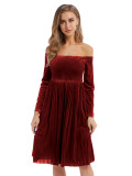 Rushlover Wine Red Midi Dress Long Sleeve Velvet