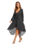 Rushlover Black Maxi Dress Stripe Paint Deep-V