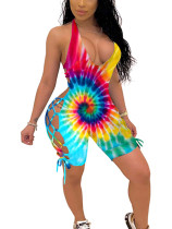 Rushlover Tie-Dyed Printed Hollow Out Jumpsuit