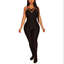 Rushlover Black Cutout Jumpsuit With Pocket Sleeveless