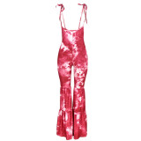 Rushlover Red Underbust Sling Jumpsuit Tie-Dyed Fashion