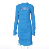 Rushlover Blue Hollow Out Bodycon Dress Side Slit