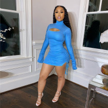 Rushlover Blue Hollow Out Bodycon Dress Side Slit