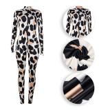 Rushlover Leopard Print Long Sleeve With Zip Jumpsuit