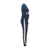 Rushlover Blue Square Collar Long-Sleeved Jumpsuit