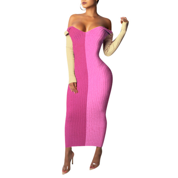 Rushlover Pink Long Sleeve Maxi Length Bodycon Dress