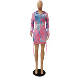 Rushlover Tie-Dyed Hooded Neck Mini Dress Vacation Time