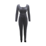 Rushlover Gray Hollow Out Jumpsuit Patchwork Full Length