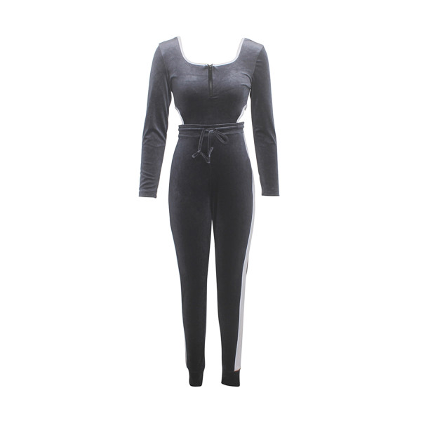 Rushlover Gray Hollow Out Jumpsuit Patchwork Full Length