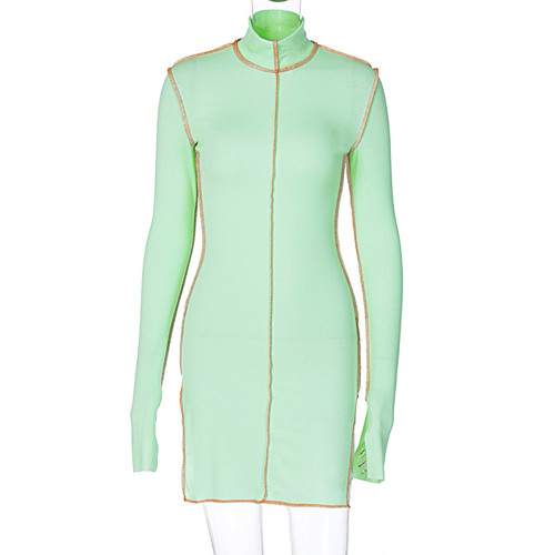 Rushlover Green Side Split Line Stitching Mini Dress