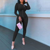 Rushlover Black Lace-Up Round Collar Colorblock Jumpsuit