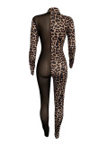 Rushlover Patchwork Mesh Leopard Pattern Jumpsuit