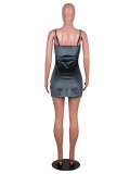 Rushlover Gray Adjustable Straps Velvet Bodycon Dress