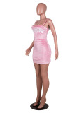 Rushlover Pink Velvet Mini Bodycon Dress Letter Print