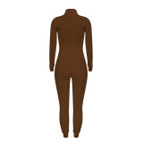 Rushlover Brown High Waist Drawstring Two-Piece Outfits