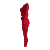 Rushlover Red Elastic Hem Two Piece Outfits With Zipper