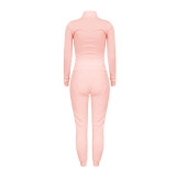 Rushlover Pink Long Sleeve Two Piece Outfits Mock Neck