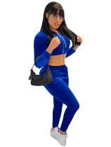 Rushlover Blue Cropped Hoodie Zipper Solid Color Pants Ultra