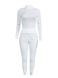 Rushlover White Lamb Wool Mock Neck Two Piece Outfits