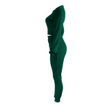 Rushlover Deep Green Long Sleeve Golden Velvet Two Piece Outfit