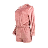 Rushlover Pink Velvet Hood Two Piece Outfit With Ears
