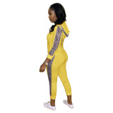 Rushlover Yellow Hooded Leopard Splice Two Piece Outfit